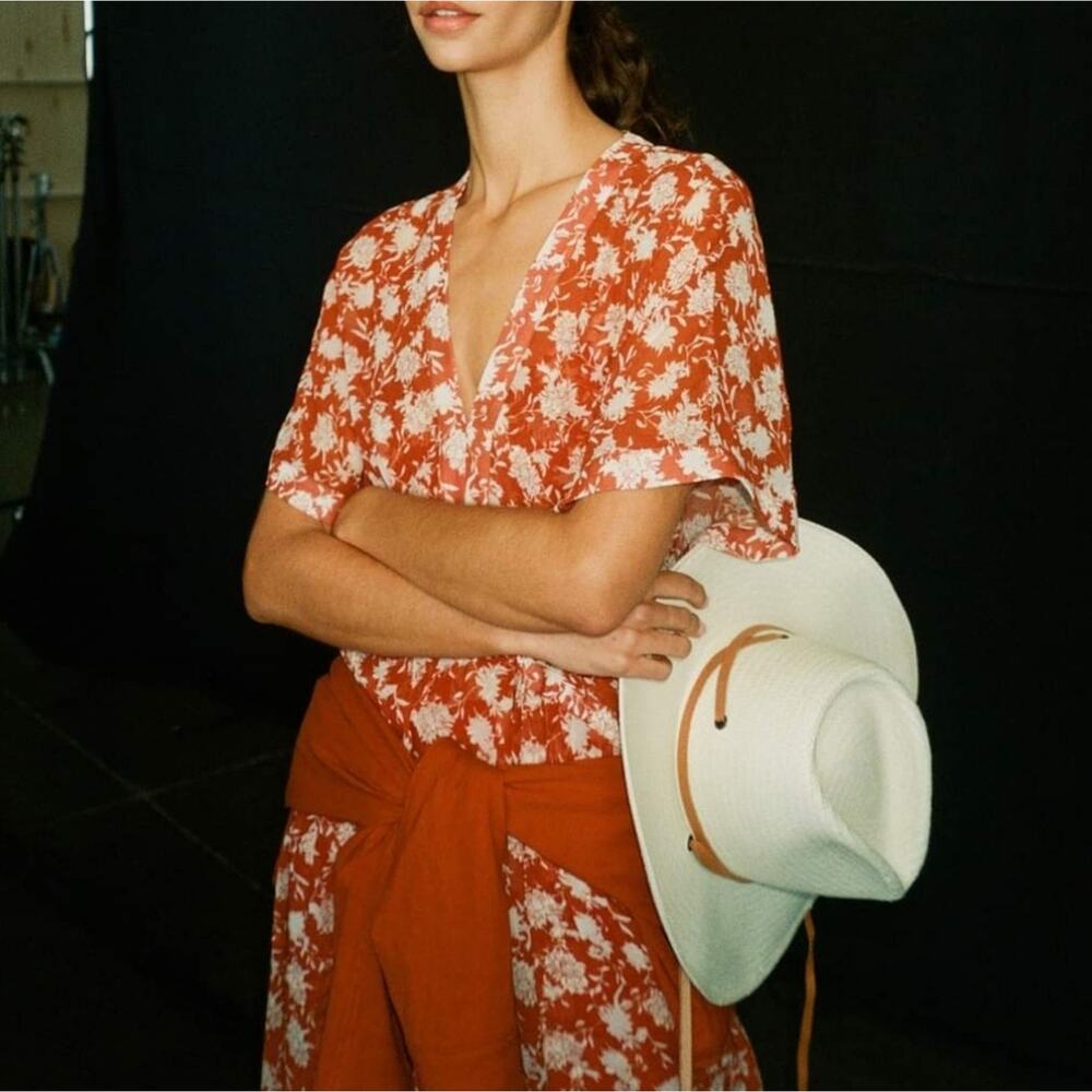 Rag & Bone Elysse Sheer Floral Midi Chiffon Dress Orange Boho Resort Wear XS - Picture 2 of 13